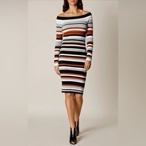 Karen Millen || Women's Boat Neck Sweater Dress Striped Midi Dress Medium